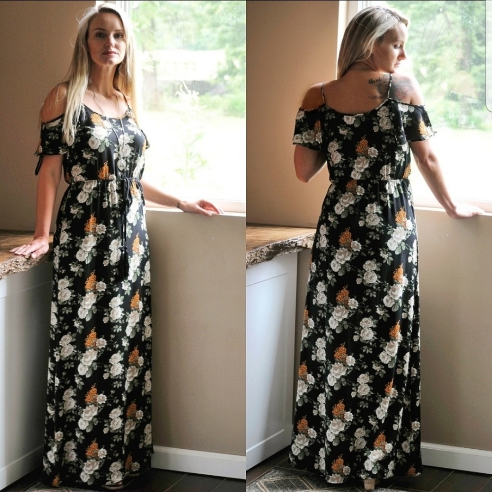 RELISTED Duets floral cold shoulder maxi dress - Picture 1 of 3